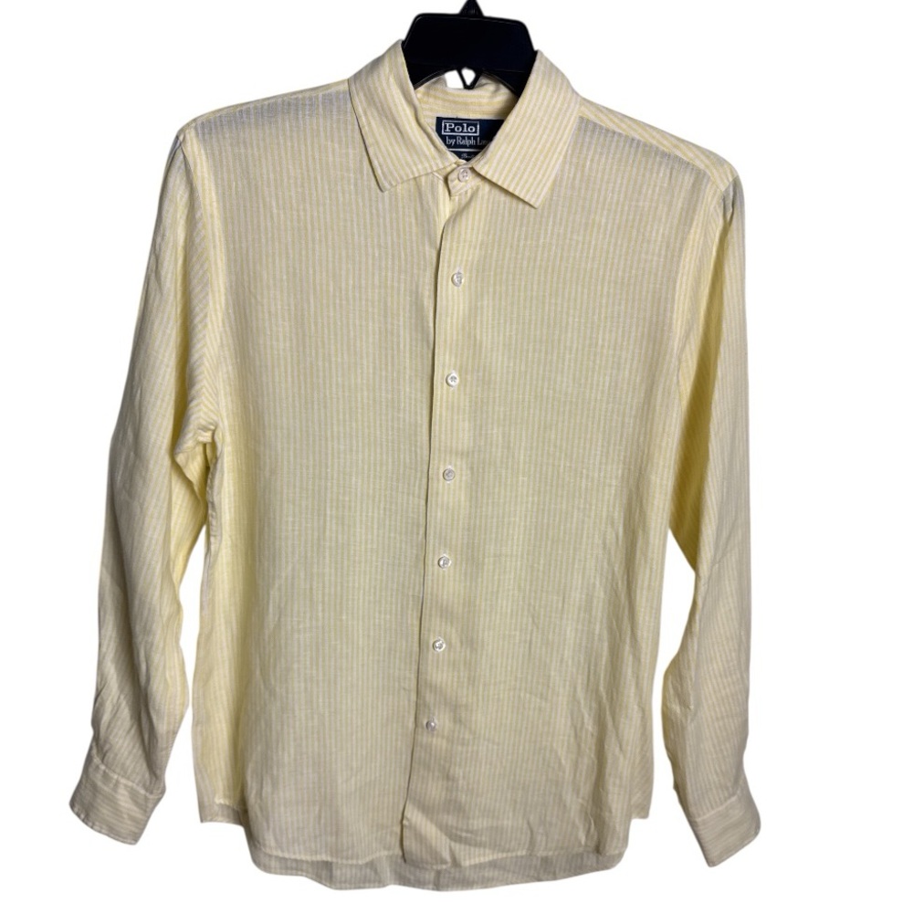 Polo Ralph Lauren Men's Linen Bradford Custom Fit Lemon Stripe Large